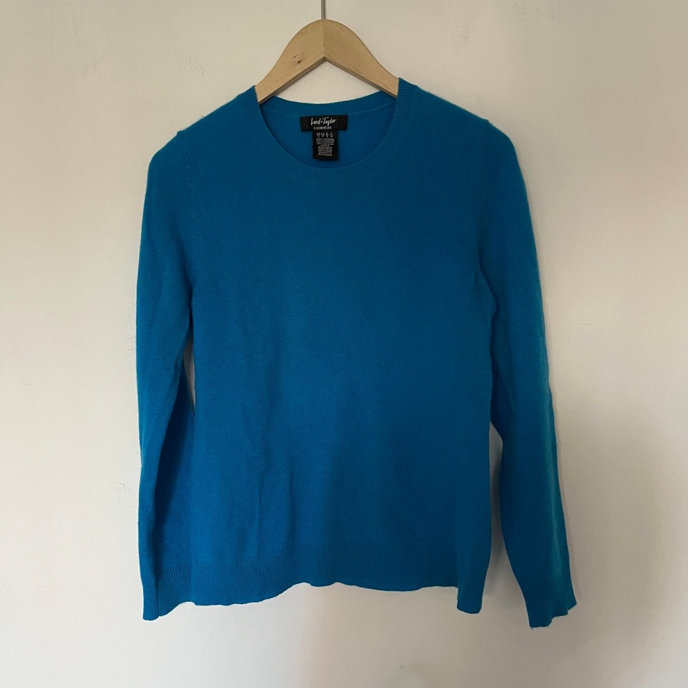 Lord & Taylor Cashmere Sweater Turquoise Blue Crew Neck Long Sleeve Small